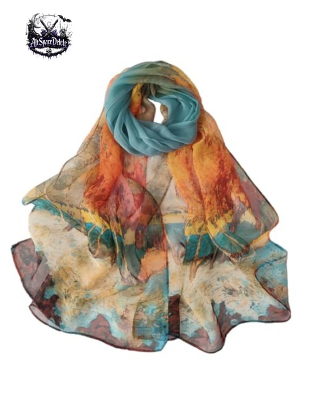 Floral Print Sheer Polyester Silk-Feel Scarf Wrap Shawl 63x19.68